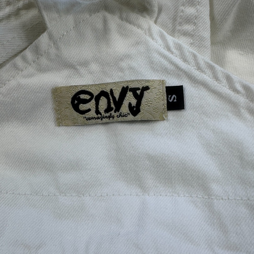 Envy White Denim Overall Skirt Womens Small Pinafore Dress Mini Festival Boho - Picture 4 of 10